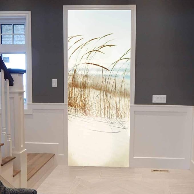 Door Wallpaper Self-Adhesive Poster 3D Picture - Sylter Dune Film Photo Premium PVC Waterproof Sticker Wall for Bedroom Living Room Decoration Stickers 80