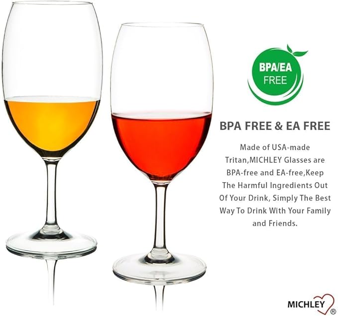 MICHLEY Unbreakable Wine Glasses, 100% Tritan Plastic Shatterproof Large Wine Glasses 20 oz, Set of 6
