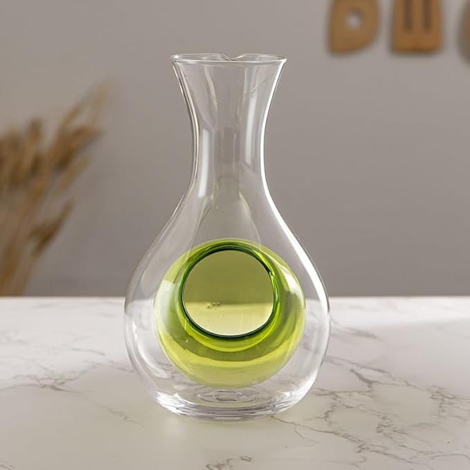 Urban Tokyo Japanese Cold Sake Wine Glass Decanter 12 fl oz Sake Bottle with Ice Cavity Pocket For Home or Restaurant Use (Green Pocket Cavity)