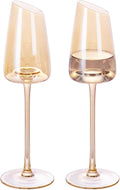KAMMAK Wine Glasses Set of 2, 7.44 oz Hand Blown Crystal Bordeaux Wine Glasses, Thin Rim & Long Stem, Perfect for Red & White, Daily Use, Wedding or Birthday Gift with Gift Box, XH-H260 Amber