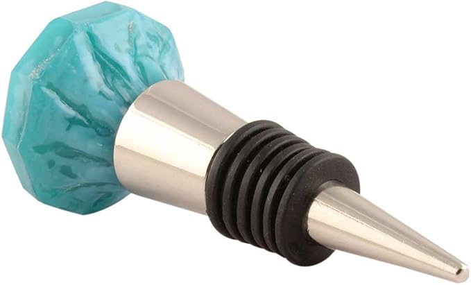 Indian Shelf Vocalforlocal Handcrafted 3 Pieces Turquoise Glass Top Wine Bottle Stopper Sealer Cover Rubber Metal Cap Indian Designer Gift