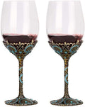 Simcat Handmade Painted Enamel Flower Glass Wine Glasses Transparent Refined Goblet, Stem For Cabernet, Gifts (2 Gift Box)