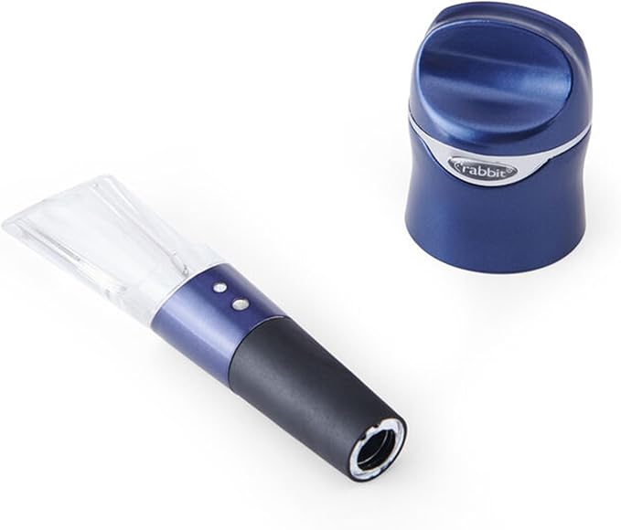 Rabbit Aerate and Preserve Wine Set, Wine/Champagne Sealer and Super Aerator (Blue), Standard