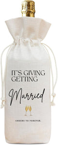 Buildinest Getting Married Wine Bag Gift,Reusable Cotton Linen Pouch for Wedding Bridal Shower Married Couple Gift, Gifts For Newlyweds-A01