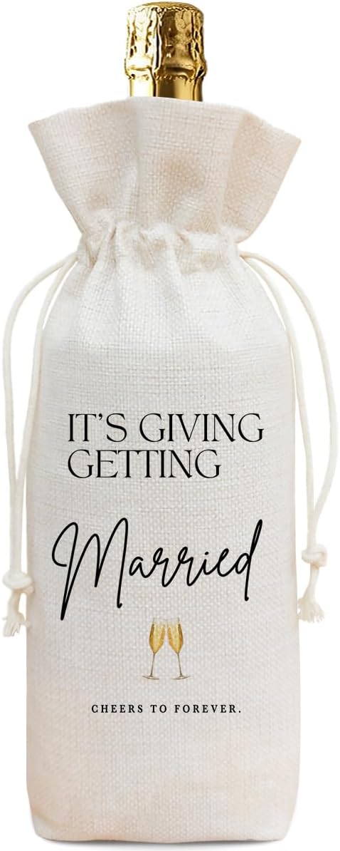 Buildinest Getting Married Wine Bag Gift,Reusable Cotton Linen Pouch for Wedding Bridal Shower Married Couple Gift, Gifts For Newlyweds-A01