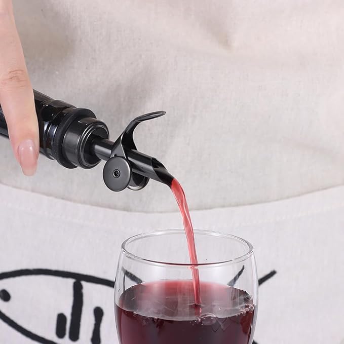 beyonday 3pcs Self Closing Liquor Bottle Pourers - Black, Auto Flip Wine Bottle Stoppers with Rubber Dust Cap & Cleaning Brush, Weighted Olive Oil Vinegar Dispenser Spout, Fit about 3/4'' Bottle Mouth