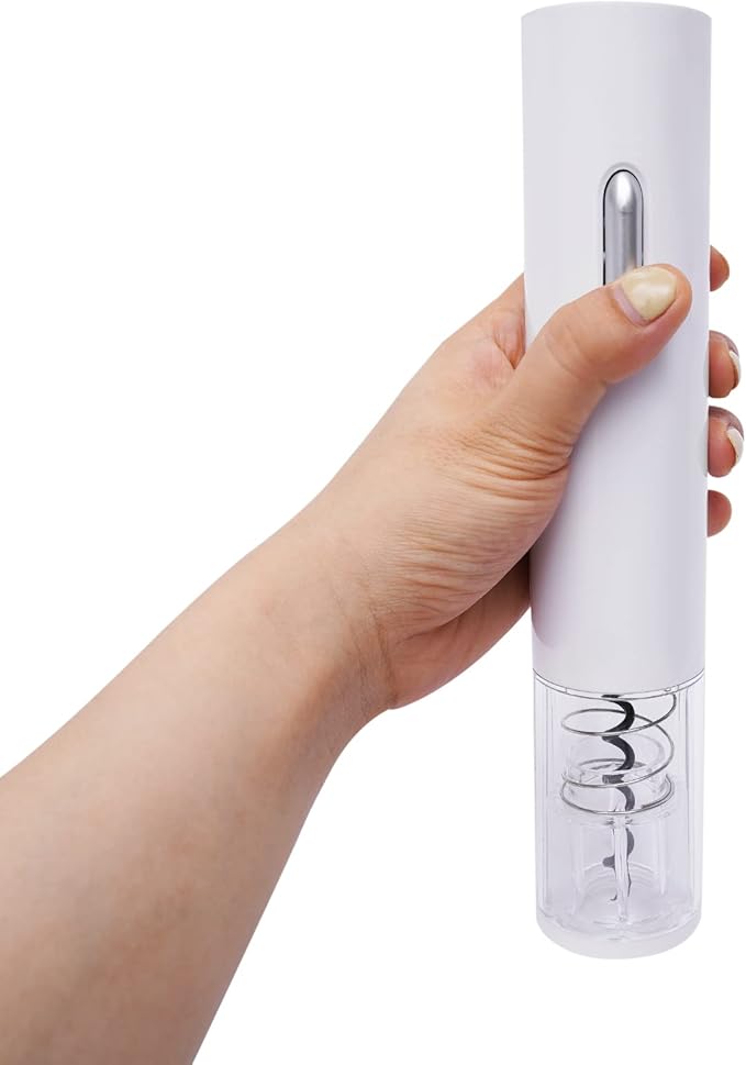 White Electric Wine Bottle Opener Automatic Electric Wine Opener Battery Power Stainless Steel Wine Bottle Corkscrew with Foil Cutter,3.54 * 9.84inch (White)