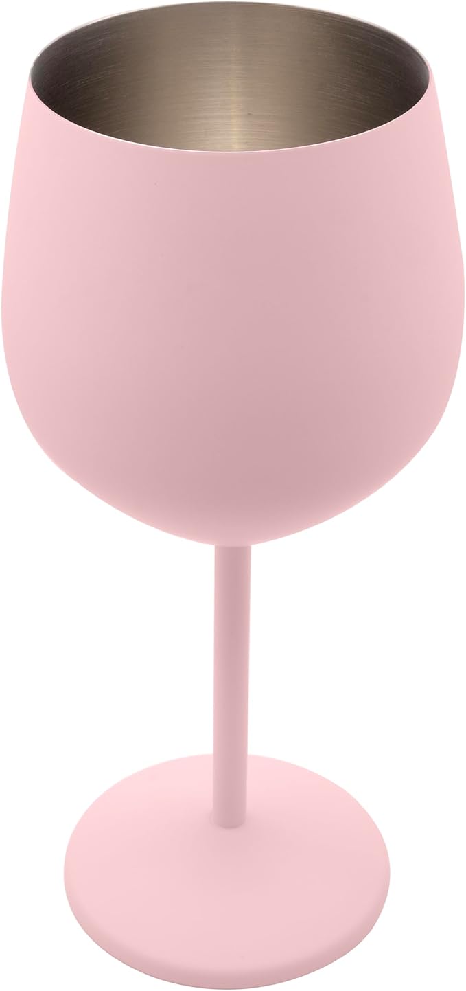 K&K Home Pink Stainless Steel Unbreakable Wine Glasses - 18 oz - Set of 2 Colored, Stemmed Metal Wine Glasses Perfect for Outdoors, Weddings, and Parties (Pink, Set of 2)