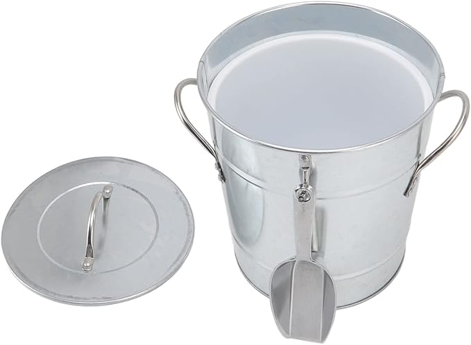Round Ice Bucket with Ice Shovel, Bar Ice Tub Beer Chiller Bin, Double Wall Galvanized Sheet and Plastic Wine Storage Tub with Handle and Lid for Home Bar Party Use (Original Color)