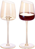 KAMMAK Wine Glasses Set of 2, 9.47 oz Hand Blown Crystal Bordeaux Wine Glasses, Thin Rim & Long Stem, Perfect for Red & White, Daily Use, Wedding or Birthday Gift with Gift Box, XH-H240 Amber