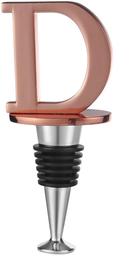 Miicol Wine Stopper, Prosecco Topper, Wine Bottle Stopper, Personalised Champagne Stopper, Rose Gold Wine Accessories, Wine Lovers Gift, Monogram Gift, Letter D
