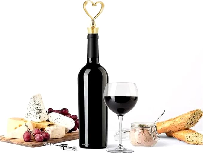 4 Pcs Gold Stainless Steel Love Design Wine Bottle Stoppers, Heart Shape Wine and Beverage Bottle Stoppers for Guests