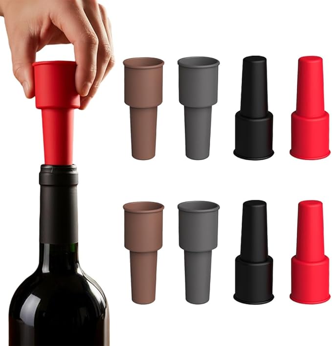 Silicone Wine Stopper for Wine Bottles, 2025 New Wine Stoppers for Wine Bottles, Seal Bottle Cover for Beer Champagne, Glass Bottle Sealer Covers Wine Stoppers for Home Use (8, No Handle)