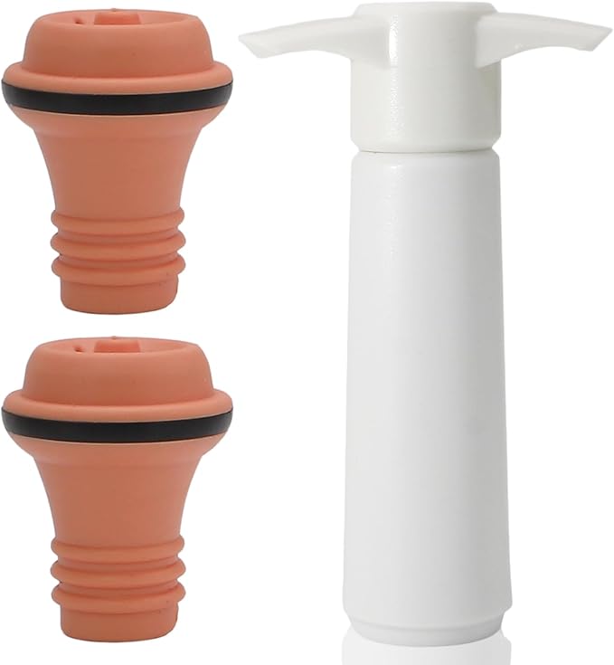 2 Pcs Wine Stoppers, Reusable Preserver Vacuum Pump, Wine Saver Vacuum Pump for Kitchen, Office, Home and Parties(Orange)