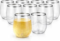 Oojami 48 Pack Plastic Wine Glasses Disposable 10 oz Silver Rim - Stemless Shatterproof Unbreakable BPA-Free Reusable Champagne Mimosa Cocktail Glasses Recyclable for Wedding Party Birthday Outdoor