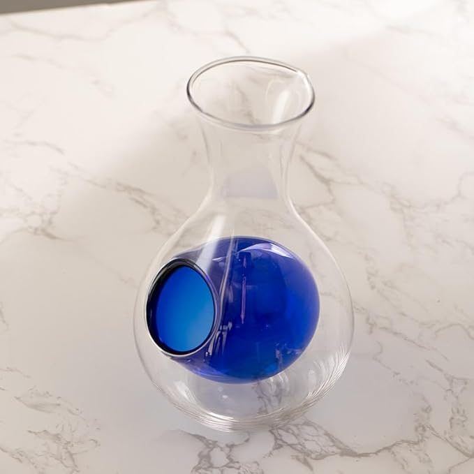Urban Tokyo Japanese Cold Sake Wine Glass Decanter 12 fl oz Sake Bottle with Ice Cavity Pocket For Home or Restaurant Use (Blue Pocket Cavity)
