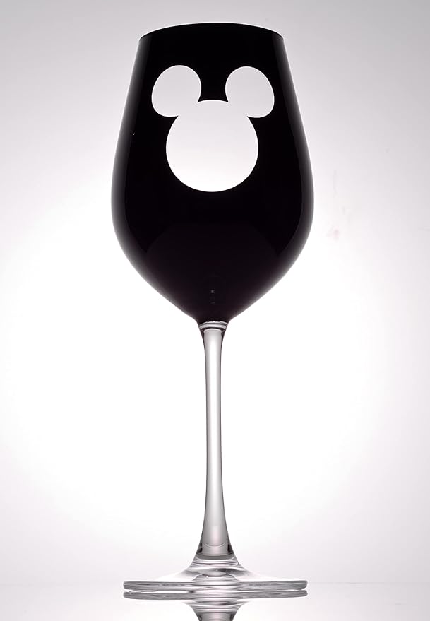 JoyJolt Disney Luxury Mickey Mouse Stemmed White Wine Glasses. European Crystal Wine Glasses Set of 2 Drinking Glasses. Xmas Disney Stuff, Gifts and Cups. 16oz Black Wine Glass, Disney Wine Glass