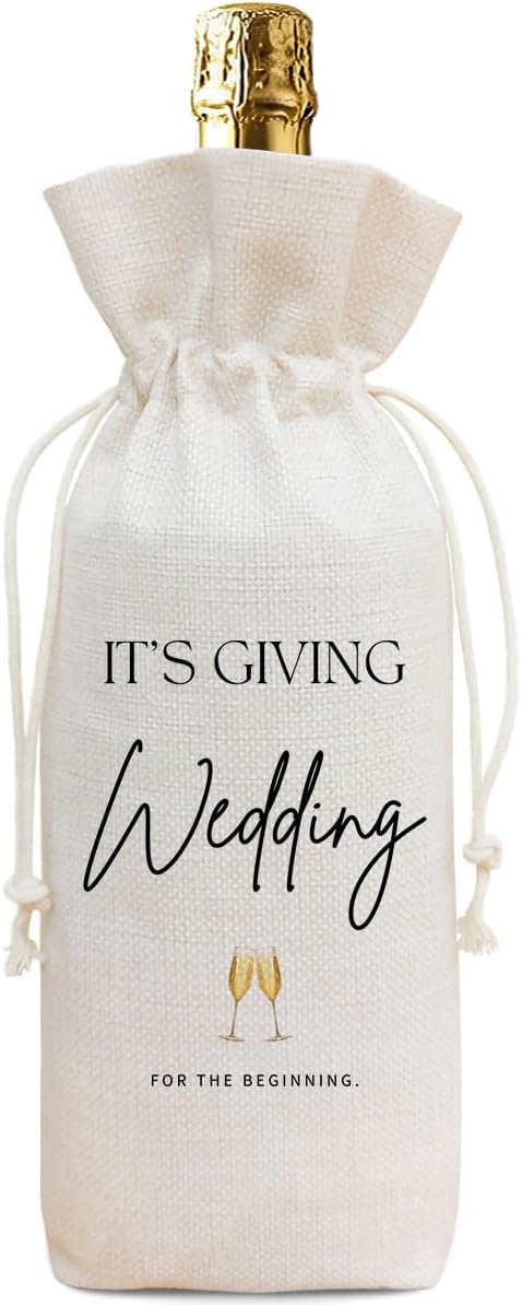 Buildinest Wedding Wine Bottle Gift Bag Bridal Shower Gifts for Bride Just Married Gifts for Newlyweds Bride and Groom Honeymoon Wedding Party Gifts Reusable Linen Gift Bag-A14