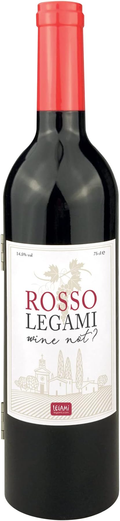 Legami - Rosso Legami, Wine Set, Large, 7.5 x 32.5 cm, Includes Corkscrew, Foil Cutter, Drop Ring, Standard Stopper, Pourer Cap, Bottle Shaped Case