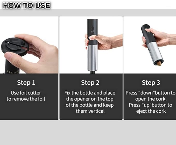 Electric Wine Opener Battery Operated Wine Bottle Openers with Foil Cutter One-touch Button Reusable Automatic Wine Corkscrew Remover for Home Kitchen Party Bar Restaurant