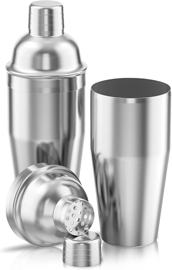 LUCKYGOOBO Cocktail Shaker with Double Measuring Jigger,Professional Stainless Steel 24oz Martini Shaker Set,Drink Built-In Strainer,Bartender Kit.