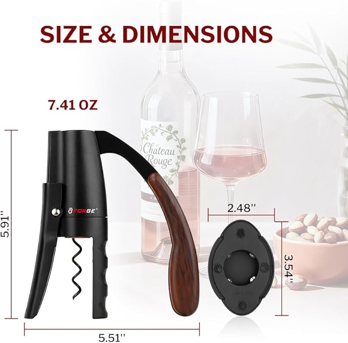 Forge Quality Compact Vertical Lever Corkscrew Wine Opener with Foil Cutter. 3 Seconds to Open a Bottle of Wine. Black.