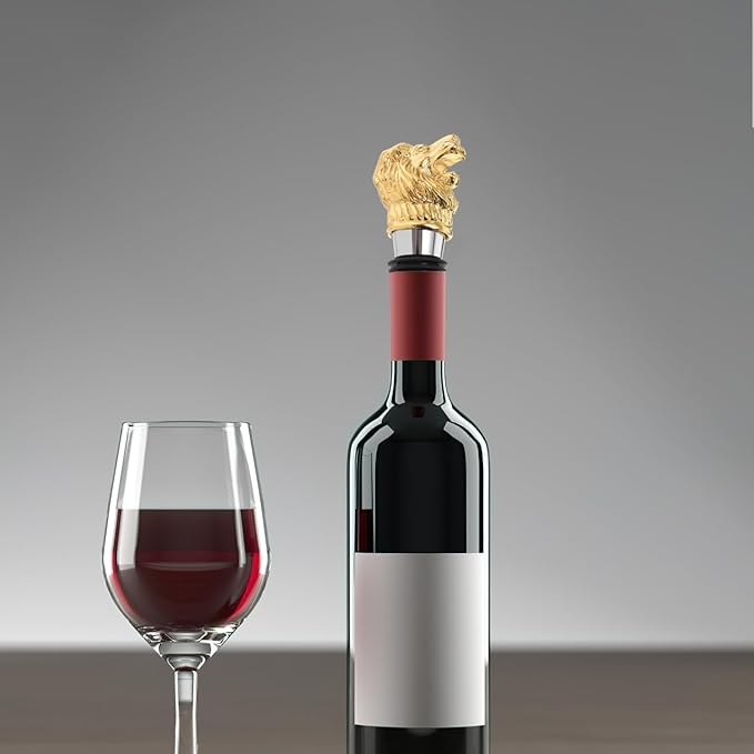 Gatuida Wine Aerator Pourer Lion Head Spout Bottle Pourers Stainless Steel Animal Bar Liquors Bottle Pourer Decorative Liquors Stopper for Red Wines Whiskey Golden, 10.00X3.50X2.50CM