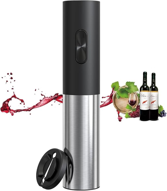 Electric Wine Opener Battery Operated, Automatic Electric Wine Bottle Opener with 2 in 1 Wine Stopper and Portable Corkscrew Foil Cutter, Wine Gifts