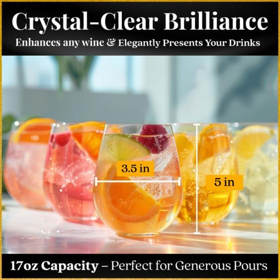 Upgraded Design of Our 2017 New York Times Best Stemless Wine Glass (Sweethome) – Made in Europe – Reinforced Base for Added Stability & Premium Feel, Dishwasher-Safe, Lead-Free, 17 oz. (2)