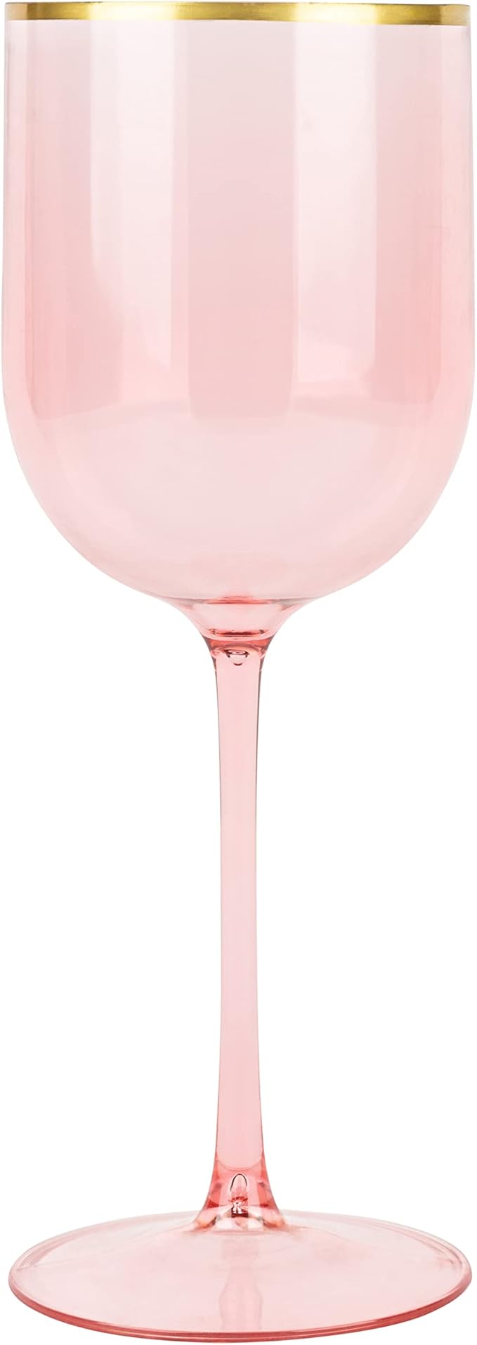 Pink Wine Cup with Gold rim Plastic Wine Glasses Set of 5 Elegant Wine Goblets Hard Plastic Wine Cups on Stem 12 Ounce