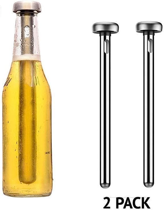 Beer Chiller Sticks for Bottles with Bottle Opener, 2 Pc/Set Reusable Freezer Safe Chilling Rods, BPA Free Stainless Steel, Chill Drinks Fast, Unique Birthday for Dad, Boyfriend