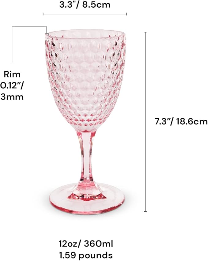 BELLAFORTE - Shatterproof Tritan Plastic Wine Glass, 12oz, set of 4, Laguna Beach Drinking Glasses - Unbreakable Glassware for Indoor and Outdoor Use - Reusable Drinkware (Pink)
