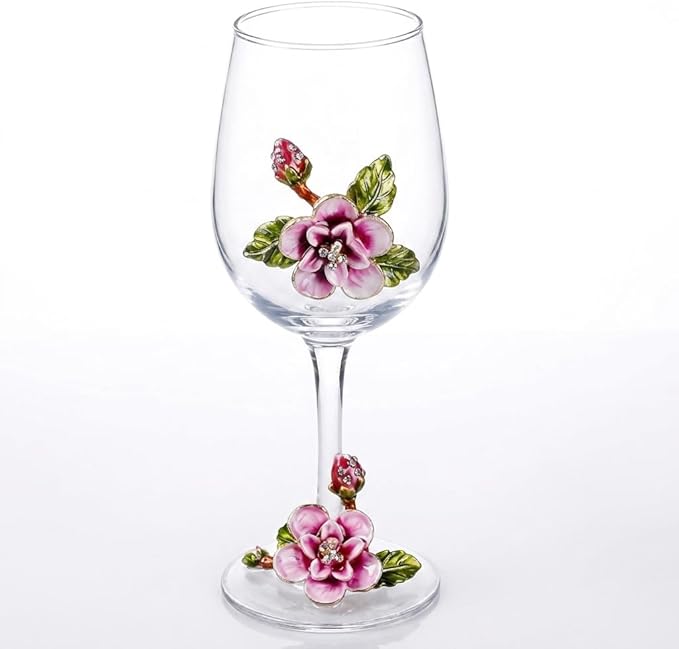 Simcat Handmade Painted Enamel Flower Glass Wine Glasses Transparent Refined Goblet, Stem For Cabernet, Gifts (purple double gift box2)