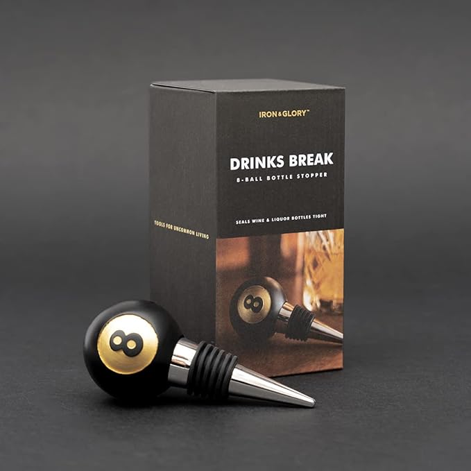 Iron & Glory Wine Stopper 8-Ball | Decorative Wine Stoppers & Kitchen Gadgets | Luxury Bottle Stopper Wine Accessories | Wine Gifts | Reusable Liquor, Champagne & Wine Saver | Gifts For Wine Lovers