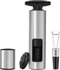Effort-Saving Wine Opener Set by ELMWAY, Sleek Self-Pull Manual Corkscrew with Foil Cutter, Vacuum Stopper & Wine Aerator Pourer, Stainless Steel Body, Easy to Use for Home & Parties - Silver
