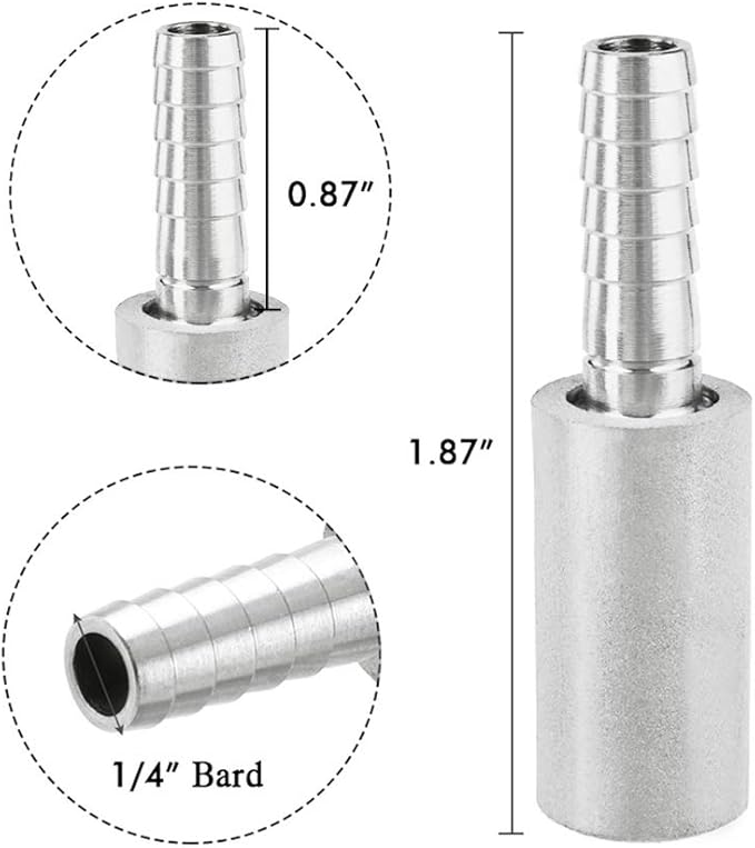 Stainless Steel Aeration Stone, 0.5 Micron Diffusion Stone with 1/4" Hose Barb, Stainless Steel Aeration Oxygenation Stone Carbonating Stone for Home Brewing Beer (Pack of 2)