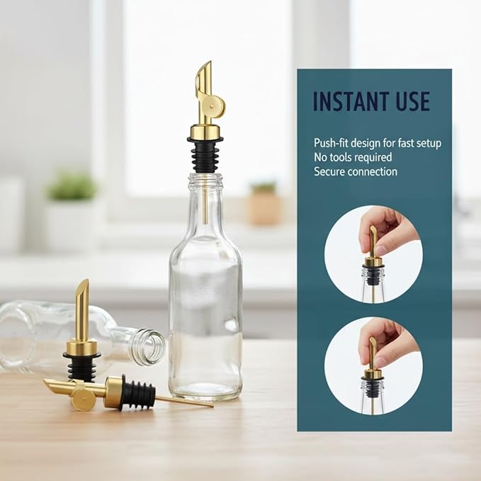 3 Pack Gold Stainless Steel Bottle Pourer Spouts, Leak Resistant Speed Pourers for Liquor, Wine, Oil, Spirit Bottles, Home Bar Kitchen Party Use