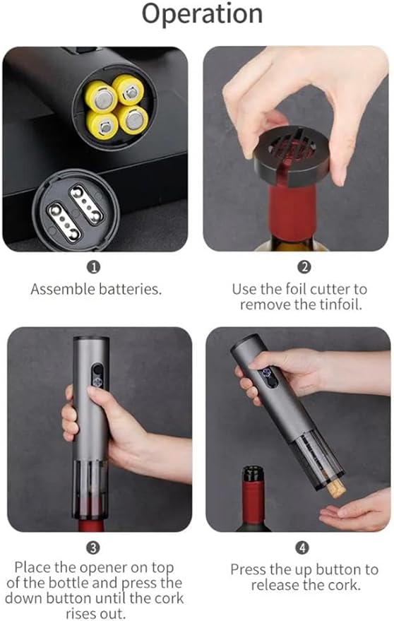 Electric Wine Opener Gift Set with Aerator & Pourer, Foil Cutter, Vacuum Preservation Stopper, Rechargeable, Wine accessories for Home and Bar.