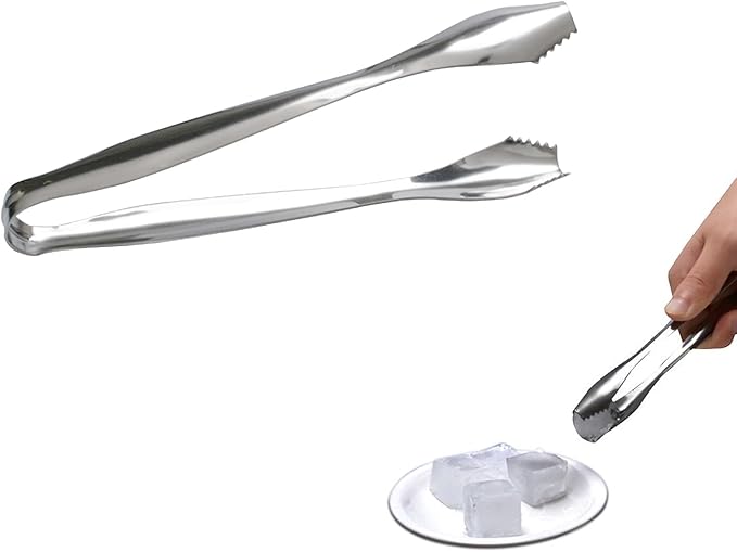 Ice Tongs for Bar Bucket Silver Cube Tongs Small Solid Copper Press Steel Ice Gripper Ideal for Ice Balls Sugar Cubes 7Inch Stainless Steel Tongs for Cocktail Kitchen Use