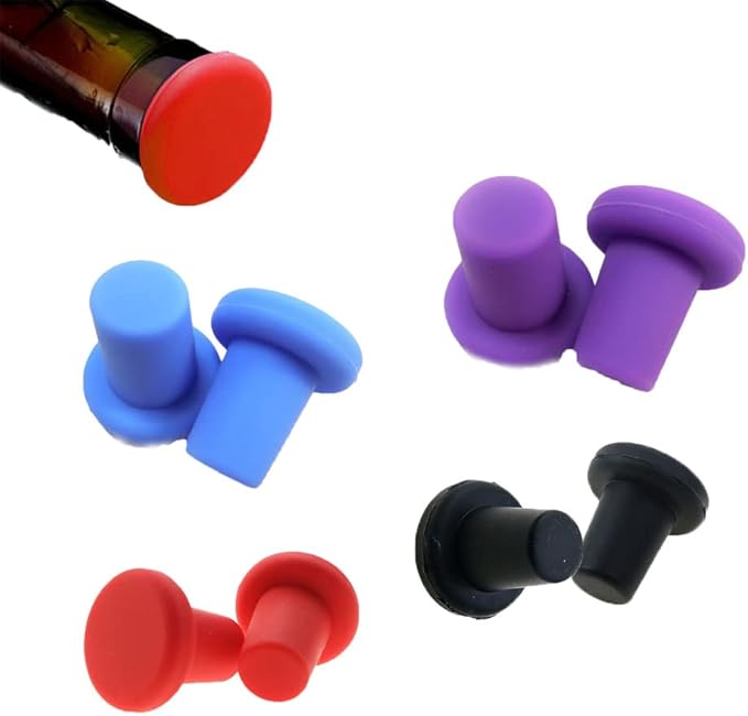 4 Pack Wine Stoppers Sealer Leak Proof Reusable Silicone Corks Beverage Bottle Top Cap Seals Saver for Keeping Fresh Champagne Beer Bordeaux Liquor Bottles Whisky Olive Oil Vinegar Wine Fridge