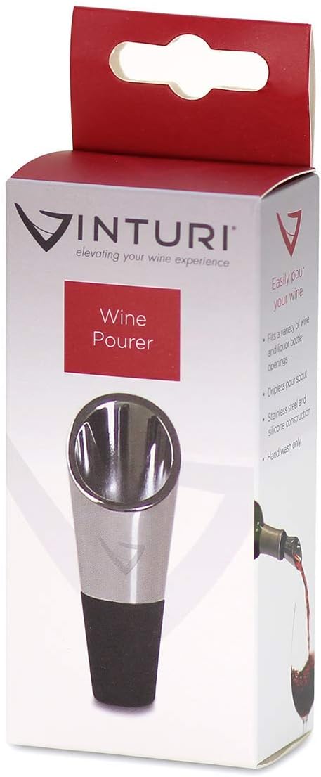 Vinturi V9063 Stainless Steel Wine and Liquor Pourer with Silicone Base, Silver