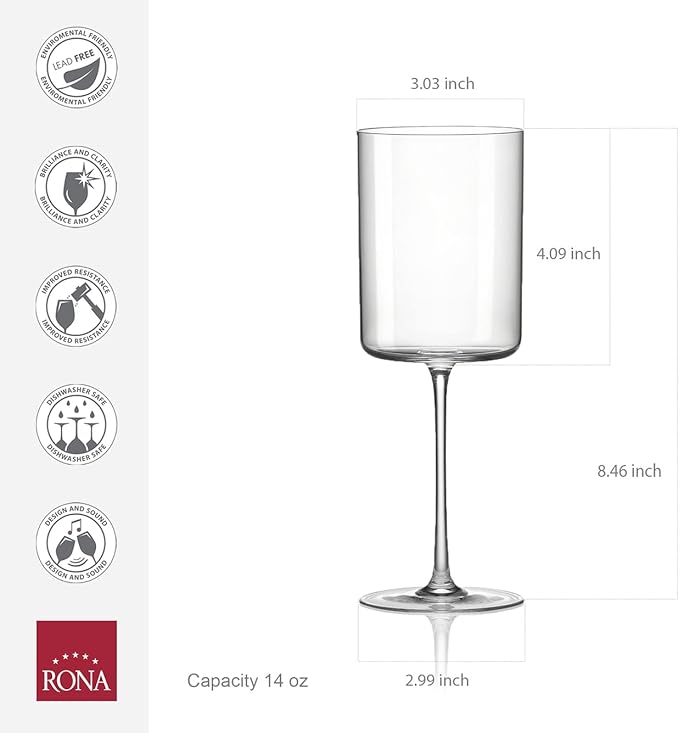 RONA Medium 42 Wine Glass | 14 oz. | Set of 6 | Medium Collection | White and Red Wine Glass Set | Crystalline Glass | Ideal for Home, Restaurant, Party, Wedding, Champagne | Made in Europe |