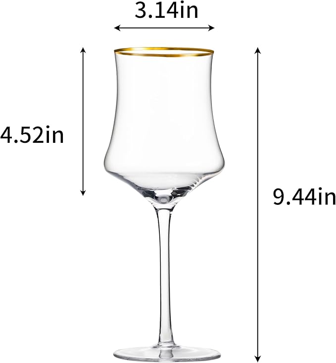 New Crystal Wine Glasses with Gold Rim 17 Ounce Set of 4 Long Stem Clear Wine Glasses Premium Crystal Gift for Christmas, Birthday, Anniversary or Any Special Occasion