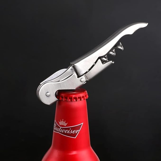 Buyer Star Gold Manual Wine Opener Stainless Steel Waiters Corkscrew with Foil Cutter & Bottle Opener, Double Hinged Wine Key for Servers & Bartenders, 2 Piece