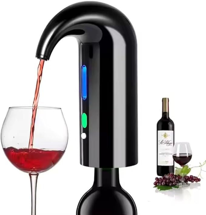 Electric Wine Aerator [BLACK], USB-Rechargeable, Gift for Wine Lovers, One-Touch Dispenser, Wine Presever