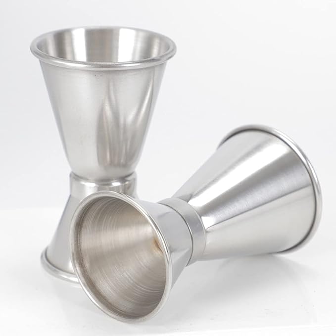 2Pcs Double Cocktail Jigger 0.5 Ounce /1 Ounce Stainless Steel Measuring Cup Tool for Bar, Restaurant or Home Use, Silver