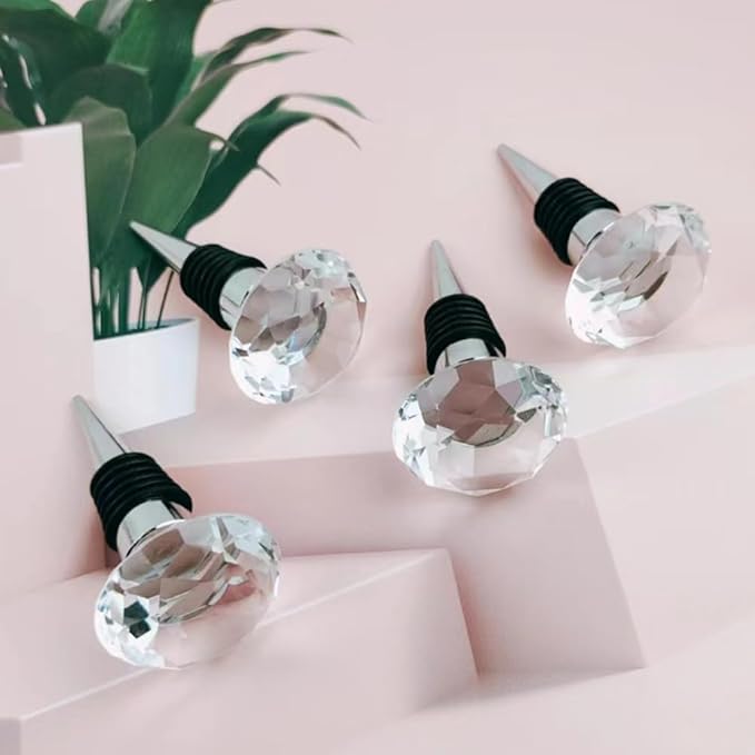 Crystal Diamond Wine Stopper, Sdjdhej 4-Piece Reusable Diamond Wine Set Made Of Crystal/Aluminum Alloy Gift Accessories, Bars, Holiday Parties, Weddings