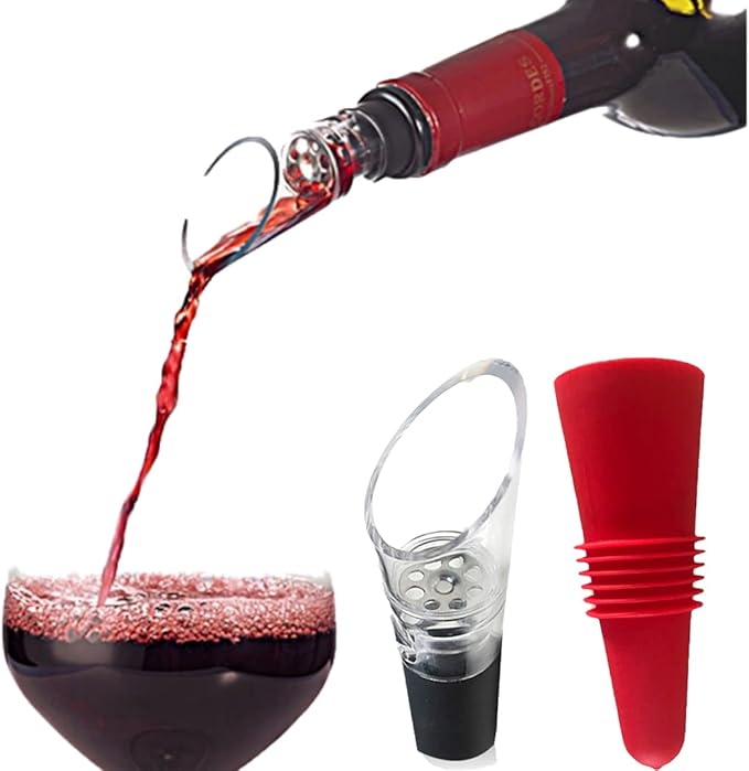Wine Aerator and Pourer with Silicone Stopper, 2-in-1 Wine Aerator for Red Wine