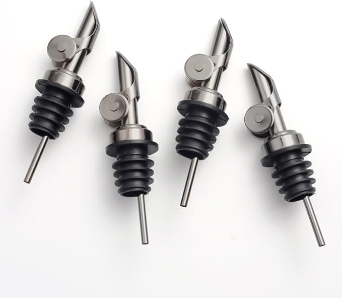 Molimoli Pack of 4 Premium Liquor Pour Spout Made of Stainless Steel with Automatic Anti-Oxidation Mechanism, Bottle Pourers for Alcohol and Wine, Olive Oil Dispenser Spout, Oil Bottle Spout, Black