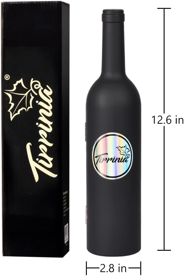 Kato Wine Accessories Gift Set - Bottle Corkscrew Opener Kit, Drip Ring, Foil Cutter, Wine Pourer and Stopper in Novelty Bottle-Shaped Case - Valentine's Gift, Black